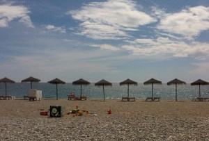 view of beach and buckets as we enjoy lunch with our feet in the sand.....